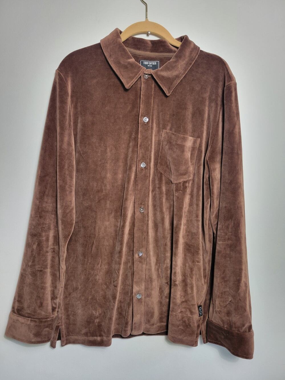 Todd Snyder Shirt Mens M Brown Velour NYC Button Up Split Made in Portugal